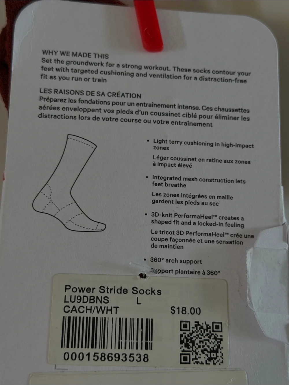 NEW Lululemon Power Stride Crew Socks Stripe Size L Cranberry Charm White Unisex